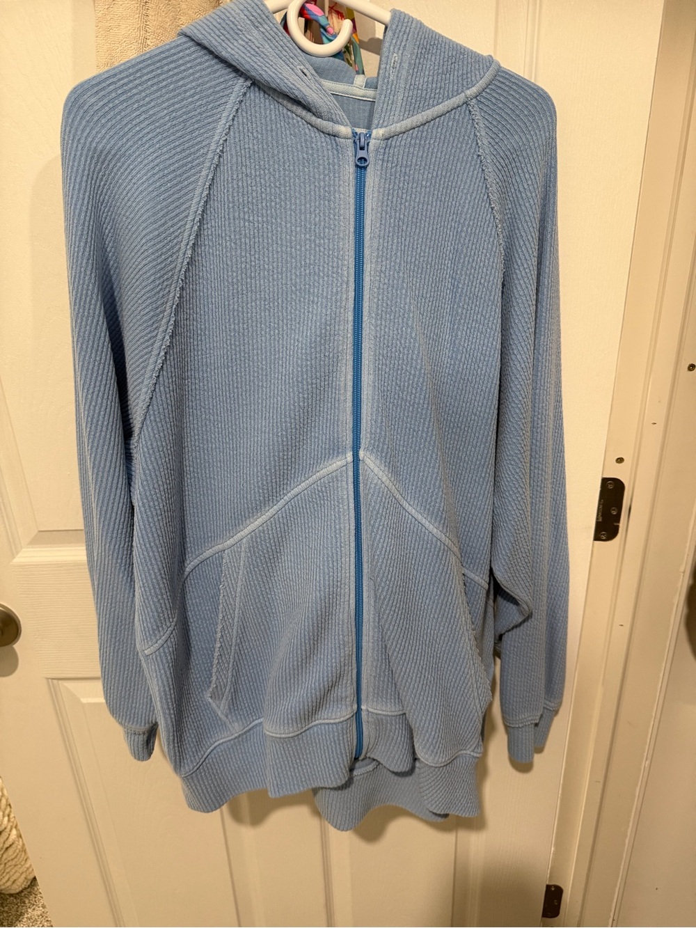 aerie Light Blue Waffle-Knit Zip Hoodie